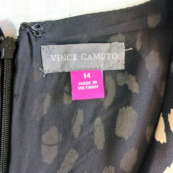 NWT Vince Camuto Black & Tan V-Neck A-Line Knee-Length Dress Size 14P - Picture 9 of 13
